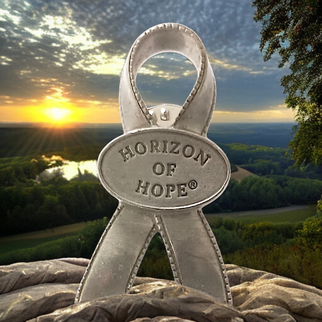 Longaberger Horizon Of Hope Lapel Pin Basket Tie On Pewter Vintage Usa Ribbon